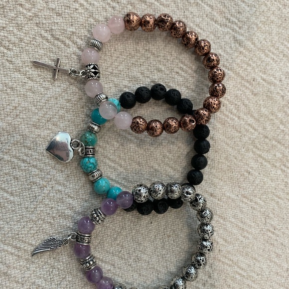 New Lava diffuser bracelets, lavender & silver, turquoise & black, pink & copper - Picture 3 of 5